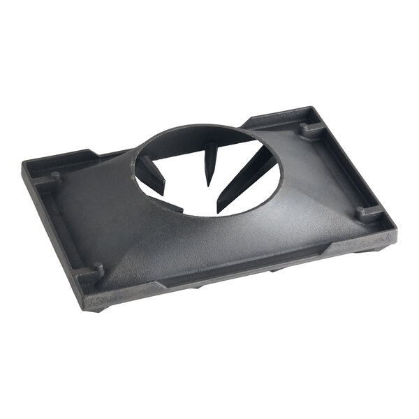 A rectangular black metal front grate with a circular opening and angled supports, designed for use with Vulcan equipment.