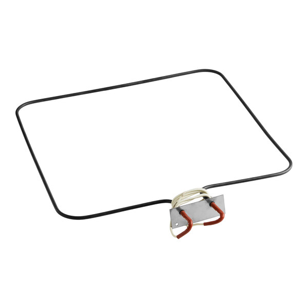 A square-shaped heating element with attached wires and a metal mounting plate.