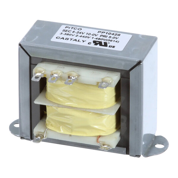 A small metal Pitco transformer box with wires.