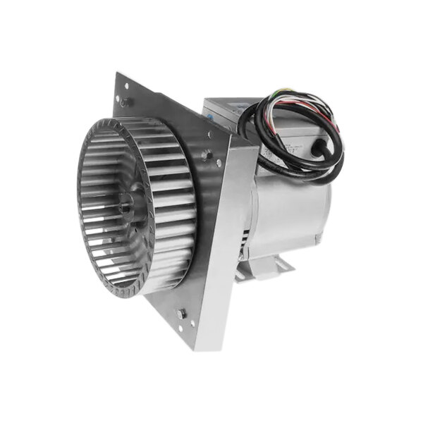 A metal fan assembly for an Imperial Range with a fan wheel and wires.