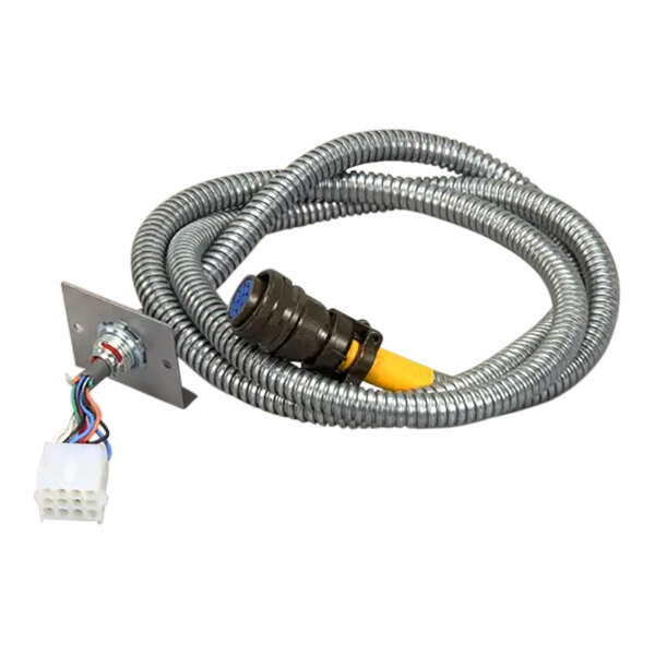 A wire harness with a connector and several colored wires.