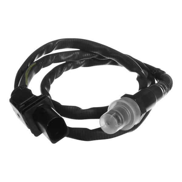 A black wire with a white plug.