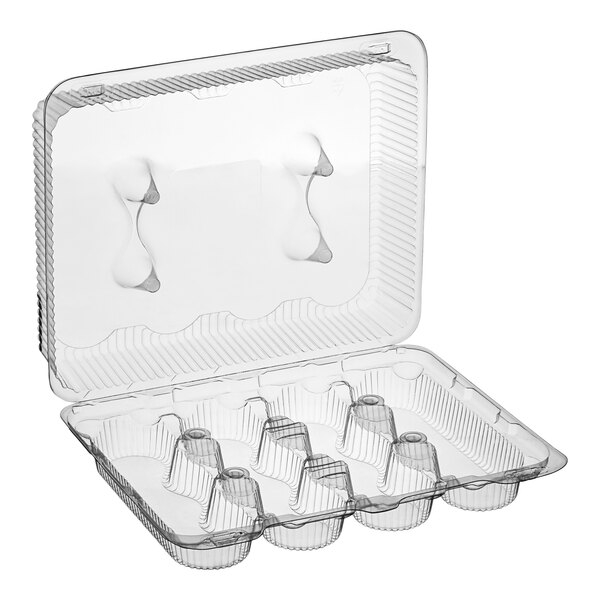 A clear plastic Polar Pak container with 12 compartments for muffins and cupcakes.