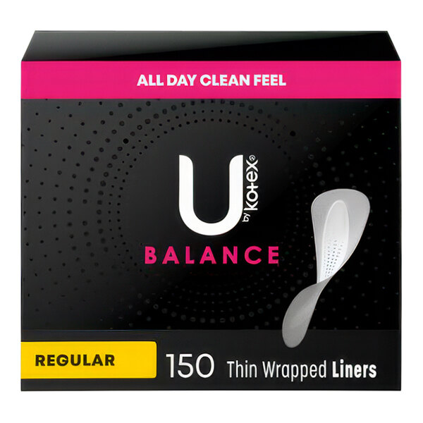 A package of U by Kotex Balance Daily wrapped light absorbency panty liners.