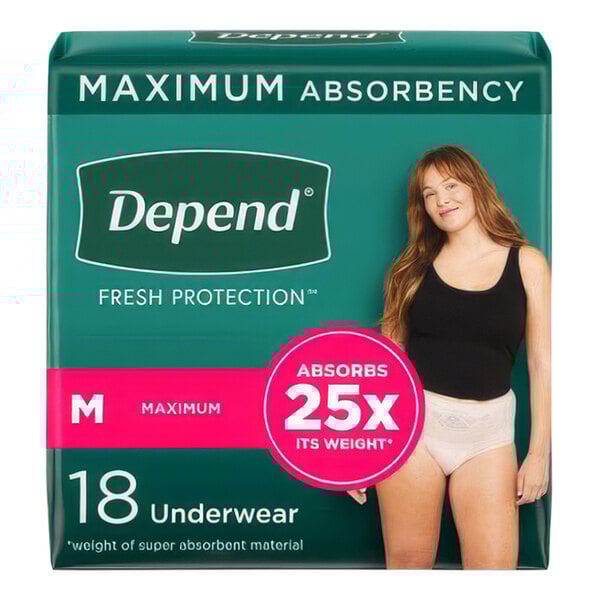 A box of Depend women's disposable underwear on a white background.