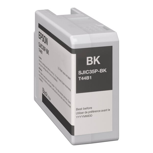 A white Epson ink cartridge with black text reading "Epson C13T44B120 Gloss Black"