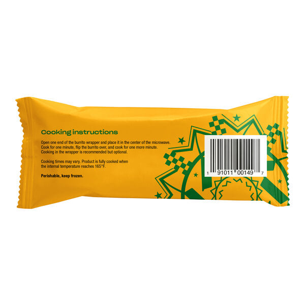 A yellow package of Eat Just Egg Plant-Based Breakfast Burritos with green text.