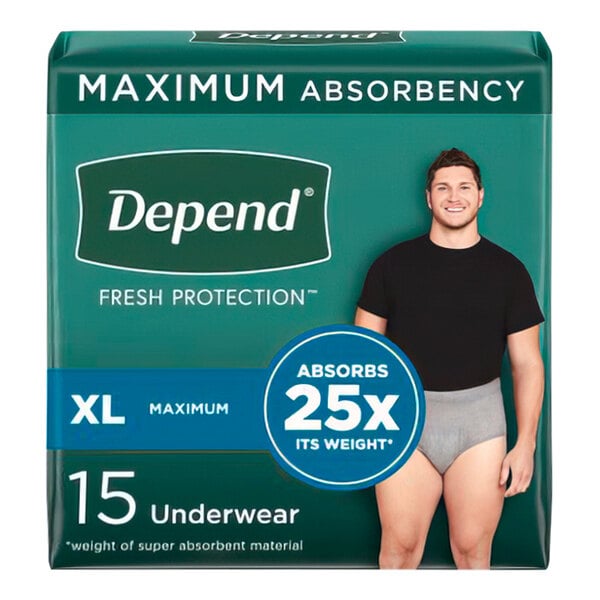 A package of Depend Men's Disposable Underwear for Incontinence with maximum absorbency.