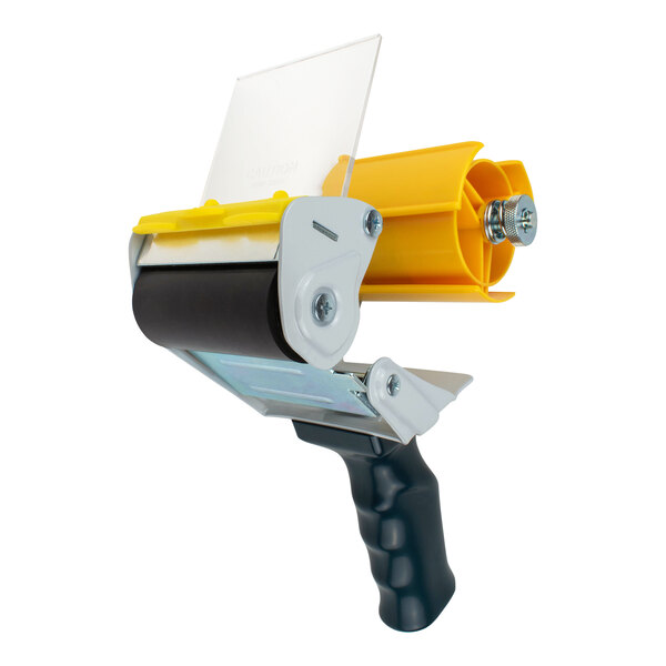 A yellow and black Encore Packaging pistol-grip tape dispenser.