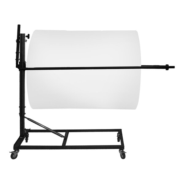 A large white roll of paper on a black stand.