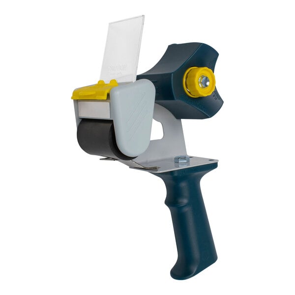 An Encore Packaging 2" pistol-grip tape dispenser with a yellow plastic handle.