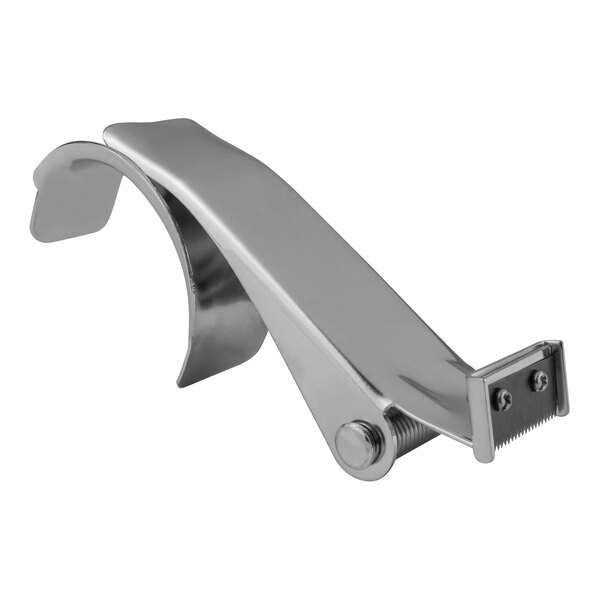 A stainless steel Encore Packaging filament tape dispenser on a white background.