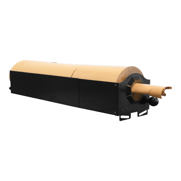A black and brown Encore Packaging steel center pull box with a brown paper roll inside.