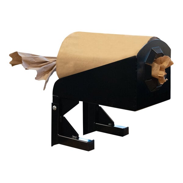 A black bench-mount kraft paper dispenser with a brown paper roll.