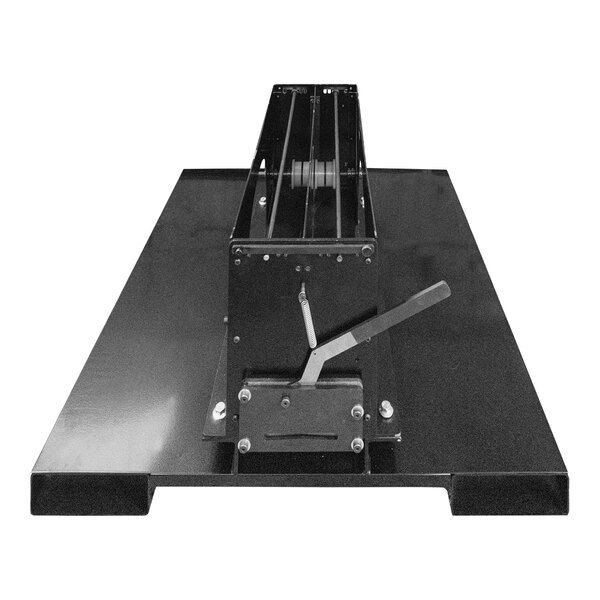 A black metal Encore Packaging strapping dispenser with a lever.