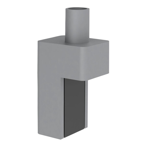 A grey rectangular metal clamp with a black square magnet.