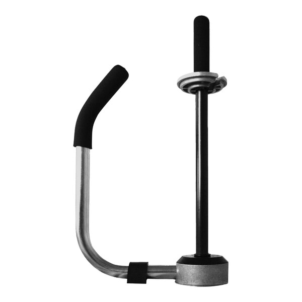 A metal pistol grip for stretch wrap on a white background.