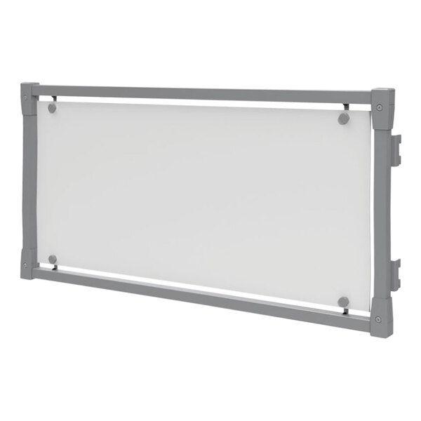 A white board with a silver metal frame.