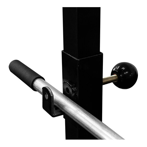 An Encore Packaging Bi-Support Roll Stand with black and metal bars.