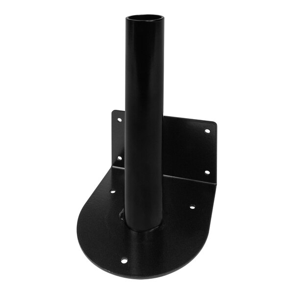 A black metal pole with a round base.