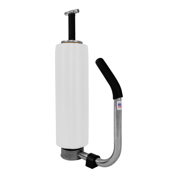 A white rectangular Encore Packaging steel pistol-grip stretch wrap dispenser with a black handle.