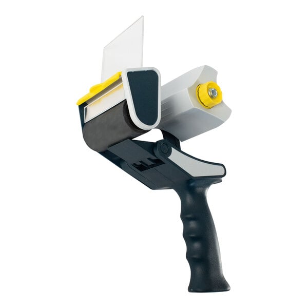 An Encore Packaging pistol-grip tape dispenser with a plastic tube and black and yellow accents.