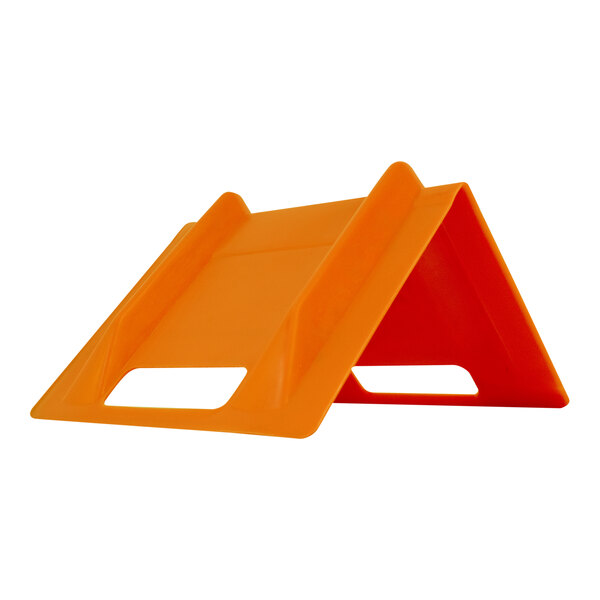 An orange polyethylene edge protector with a slot.