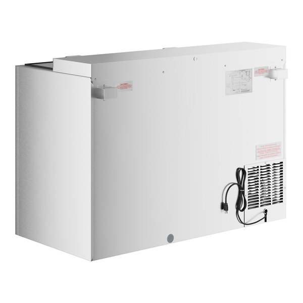 A stainless steel Perlick horizontal flat top bottle cooler with a vent.