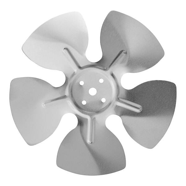 A silver metal Avantco evaporator fan blade.