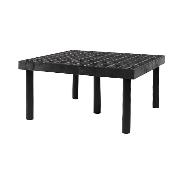 A black rectangular Benchmaster platform display with a grid top and legs.