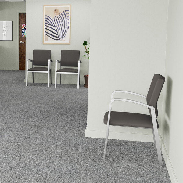 Lesro Newport Patriot Plus Charcoal Vinyl Guest Arm Chair with Silver Powder-Coated Steel Legs