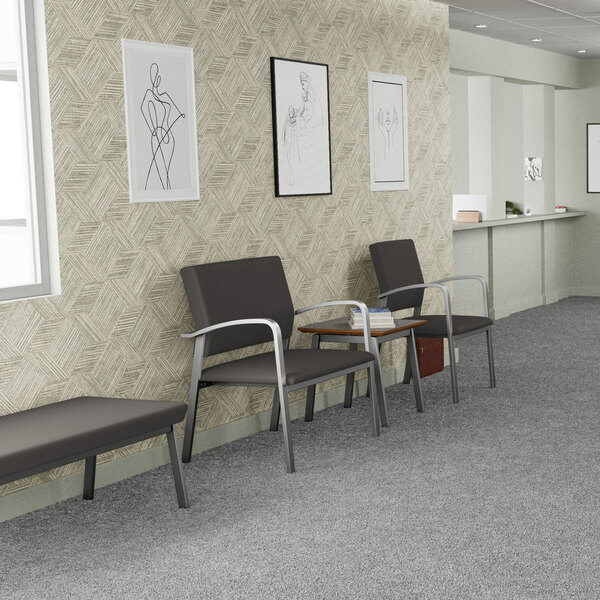 Lesro Newport Patriot Plus Charcoal Vinyl Guest Arm Chair with Silver Powder-Coated Steel Legs