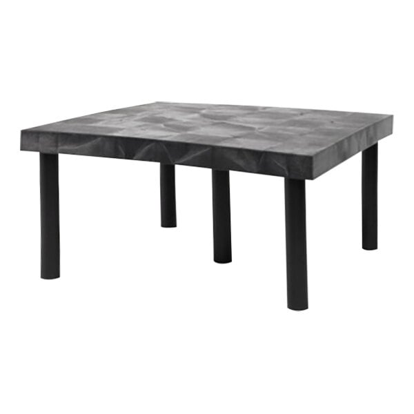 A black square Benchmaster platform display table with legs.