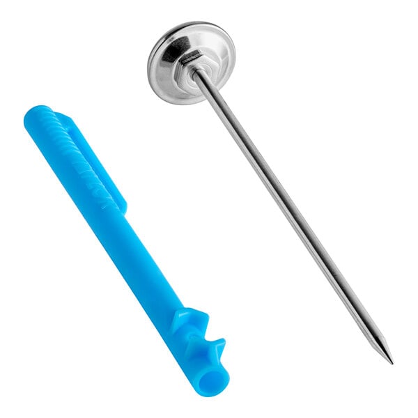 A Taylor pocket probe thermometer with a blue background.