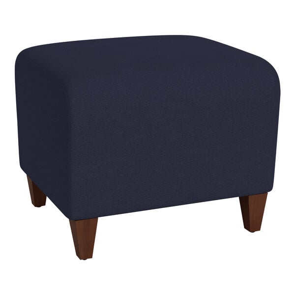 A navy blue Lesro Ravenna bench with wooden legs.