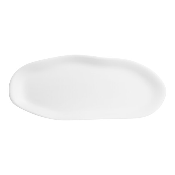 A white oval tray with a wave design on a white background.