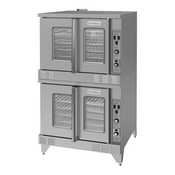 A U.S. Range Summit Series double deck convection oven with glass doors on top of each other.