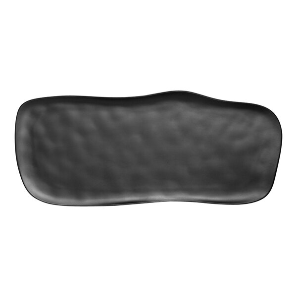 A black rectangular Delfin Marisol buffet platter with curved edges.
