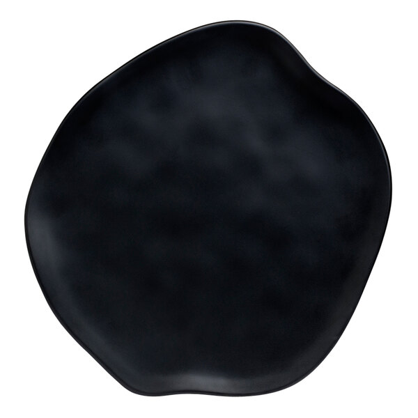 A black melamine tray with a curved edge.