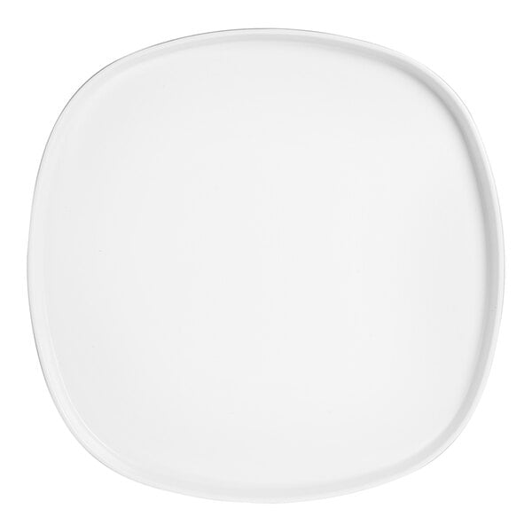 A white square Delfin by Steelite International melamine tray with a small rim.