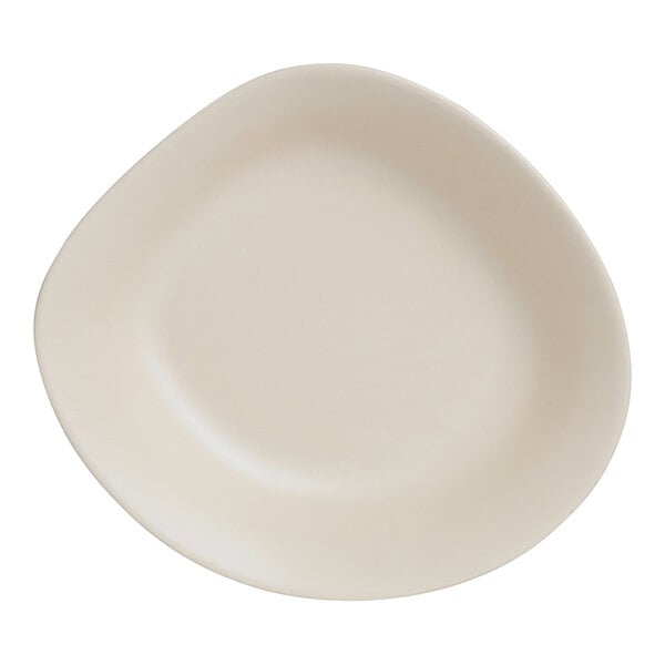 A white melamine salad bowl with a curved edge.