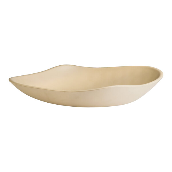 A white melamine bowl with a curved edge.