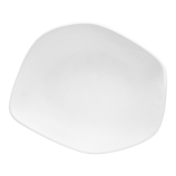 A white melamine small salad bowl with a curved edge on a white background.