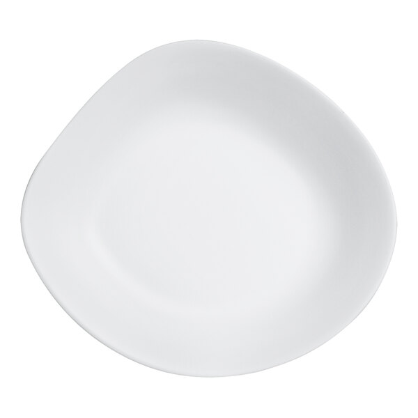 A white melamine bowl with a curved edge.