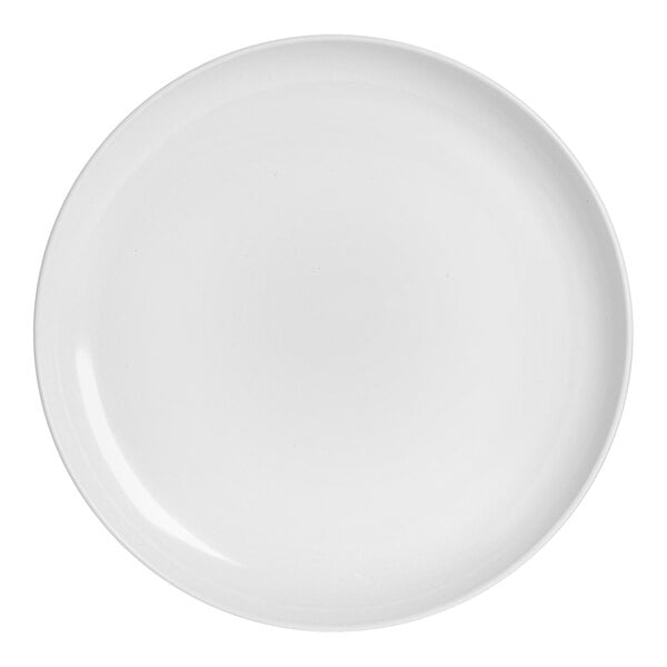 A white plate with a rim on a white background.