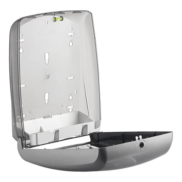 A grey plastic Lavex Pro C-Fold / Multifold paper towel dispenser with a clear lid.
