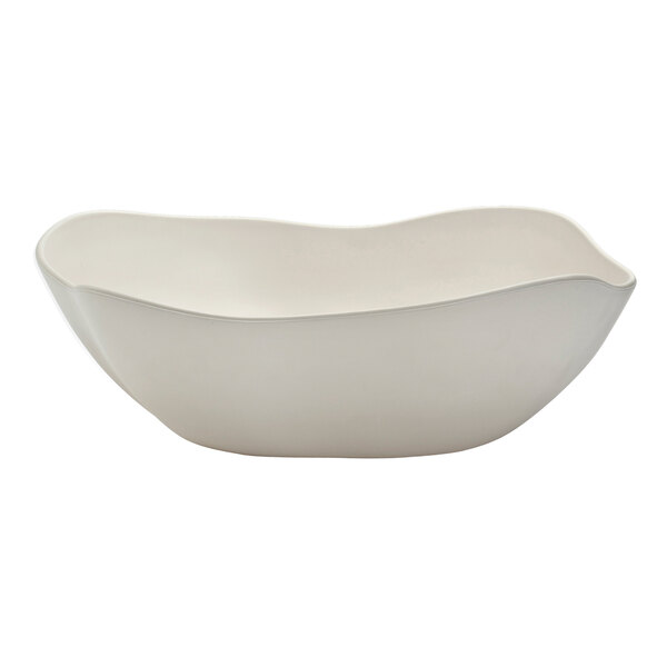 A white Delfin Marisol melamine salad bowl with a curved edge.