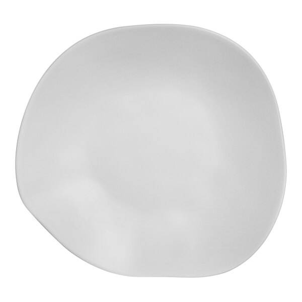 A white melamine platter with a curved edge.