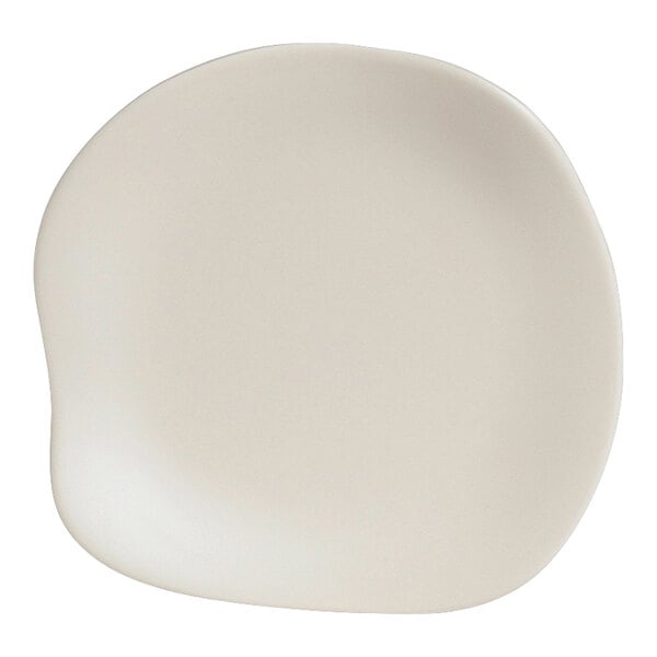 A white plate with a rounded shape.