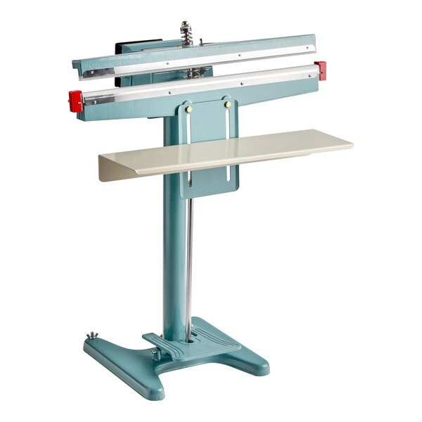 A foot-operated impulse heat bag sealer with a timer, designed for sealing bags.